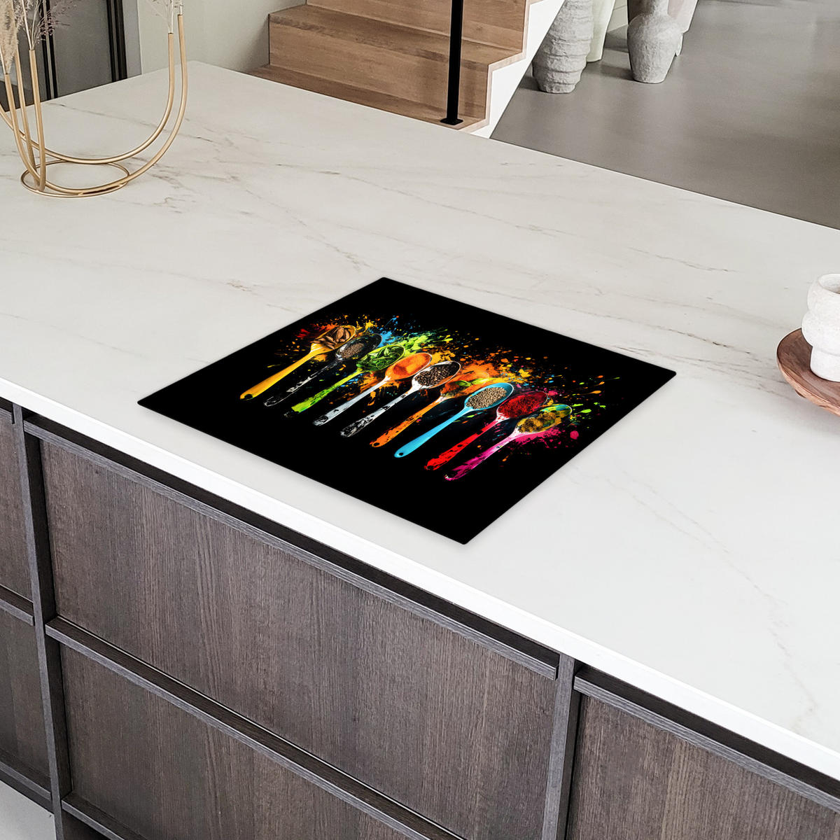HERDABDECKPLATTE Löffel - Gewürze - Modern - Graffiti - Farbe - Farbenfroh 60x52 cm - Multicolor, Kunststoff (60/0.2/52cm) - MuchoWow