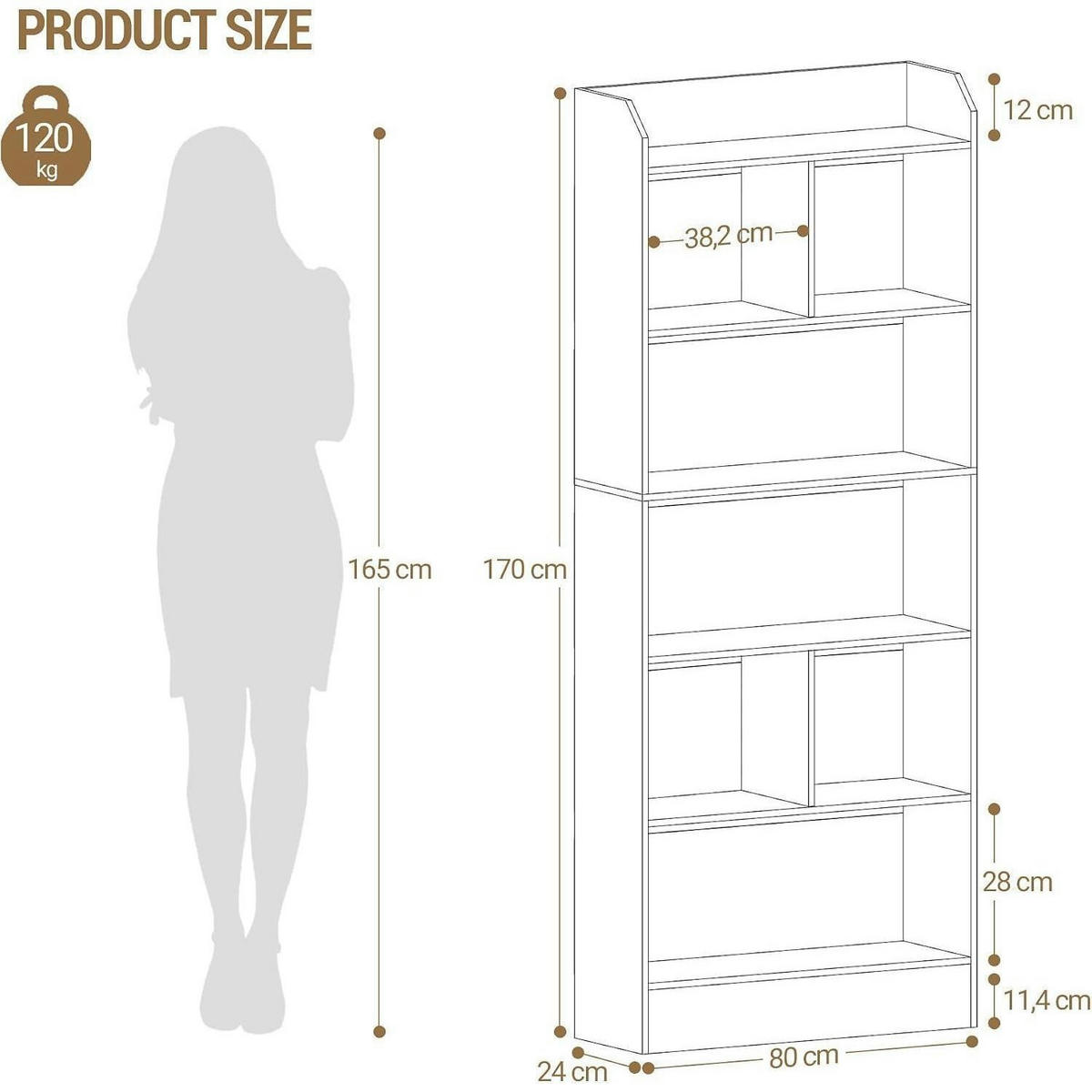 BÜCHERREGAL 6 Fächer Weiß 24 x 80 x 170 cm - Weiß, Holzwerkstoff (80/170/24cm)