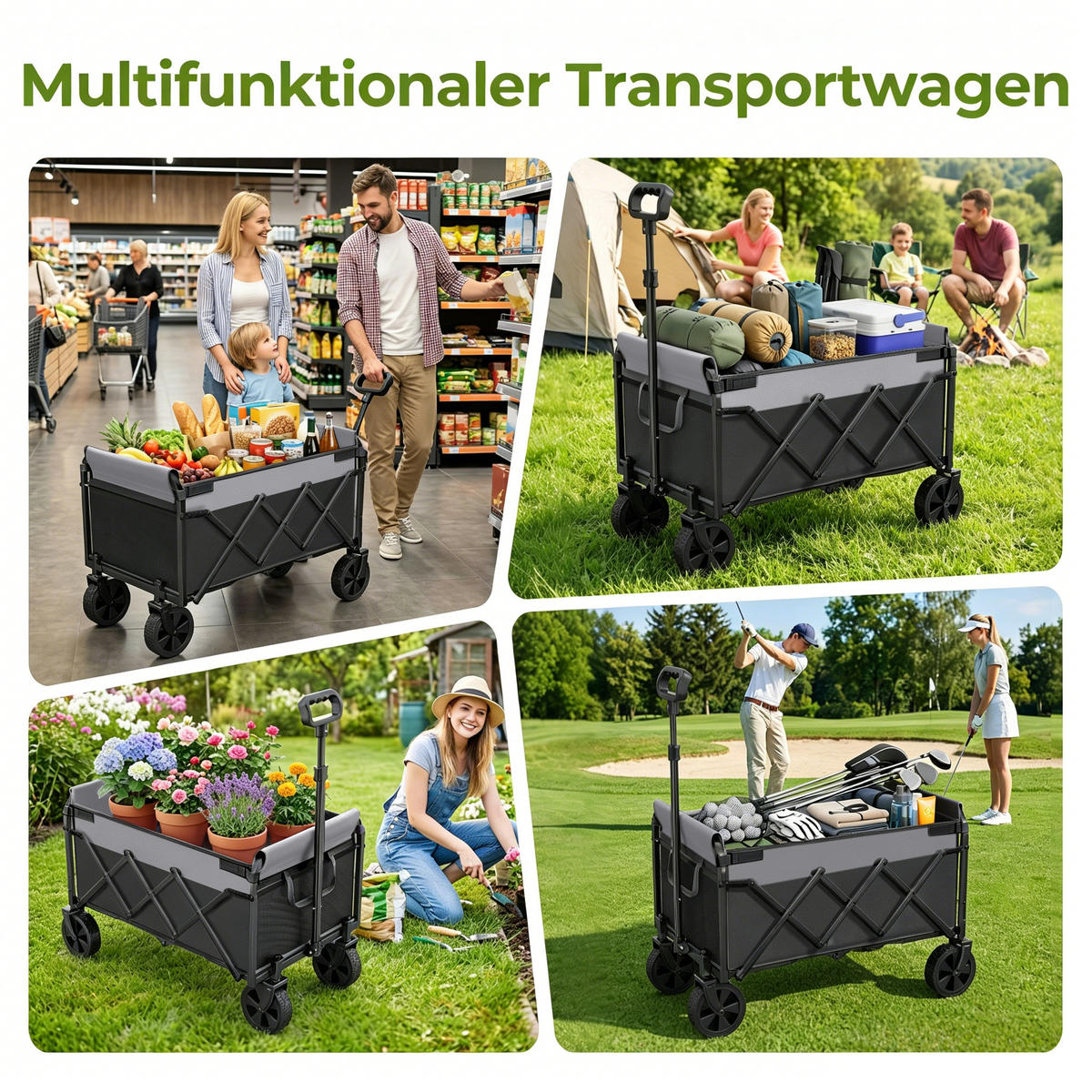 FALTWAGEN, klein-tragbar, 100kg Traglast, verstellbarer Griff, schwarz - Schwarz, Metall (18/34.5/44cm) - Vallsero