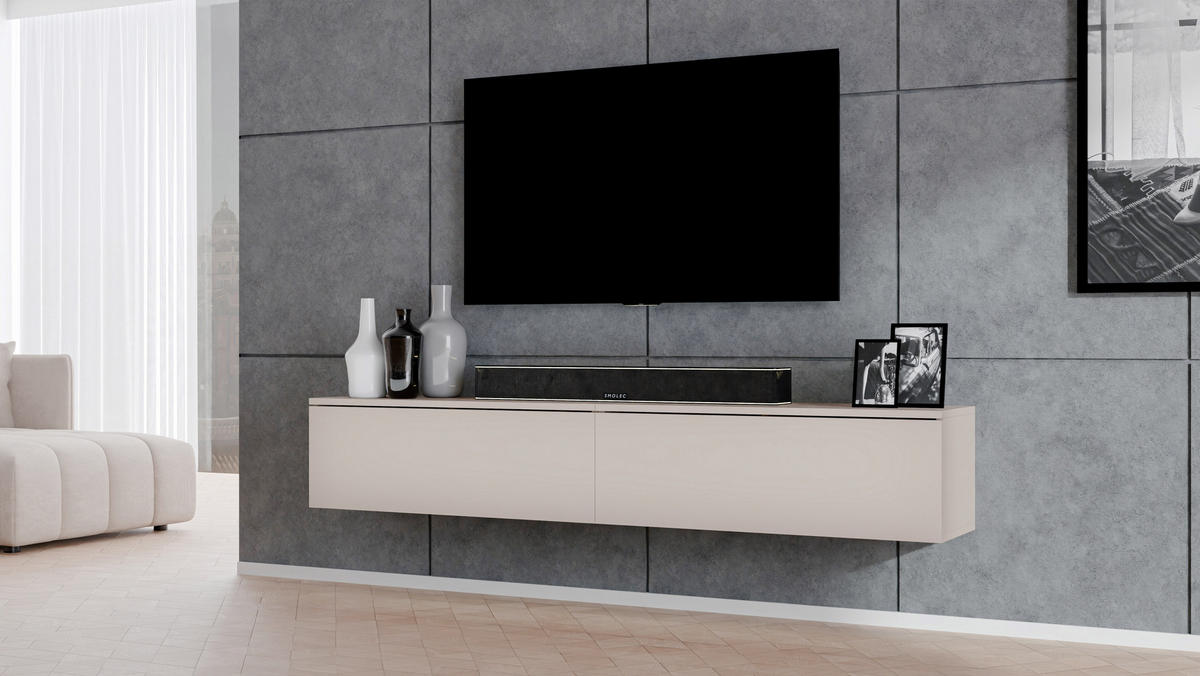 LOWBOARD Loriano 2x100 Beige Kaschmir 200/34/32 cm – TV Schrank - Beige, Holzwerkstoff/Kunststoff (200/34/32cm) - AX Living