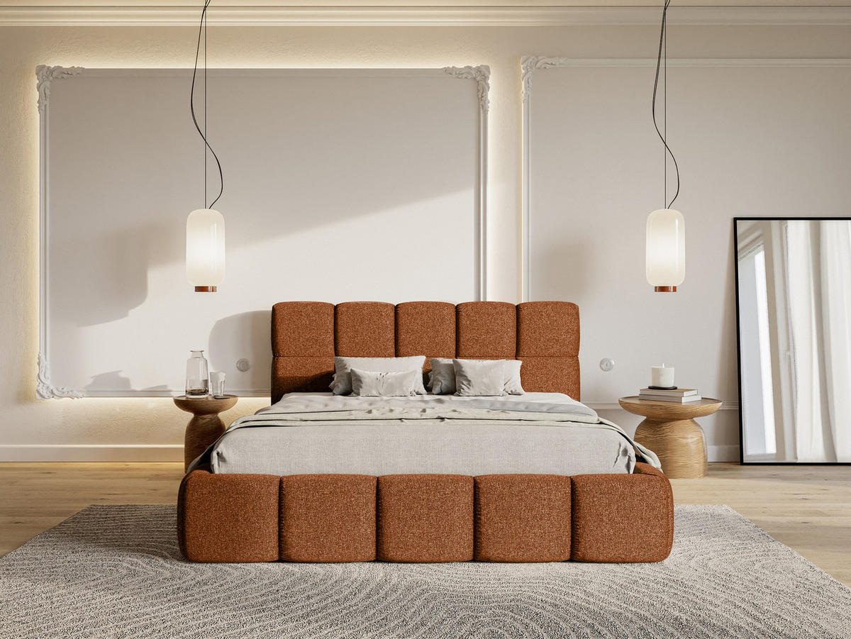 ČALOUNĚNÁ POSTEL Cloudy měděně hnědá žinylka s úložným prostorem 180 cm - černá/měděná, textil (180/200cm) - Selsey