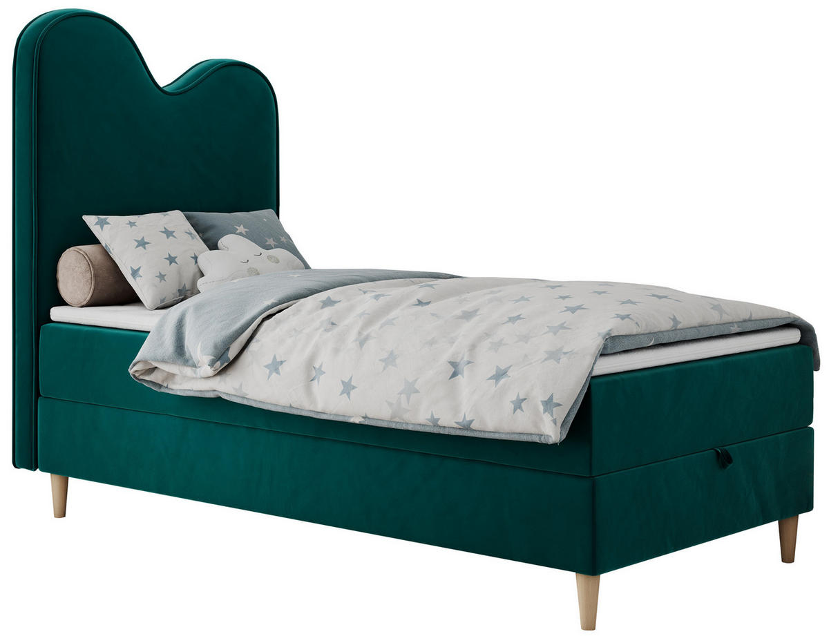 BOXBETT FLOW 90/180 Dunkelgrün Velvet - H3 - Dunkelgrün, Holz/Textil (90/180cm) - MKS