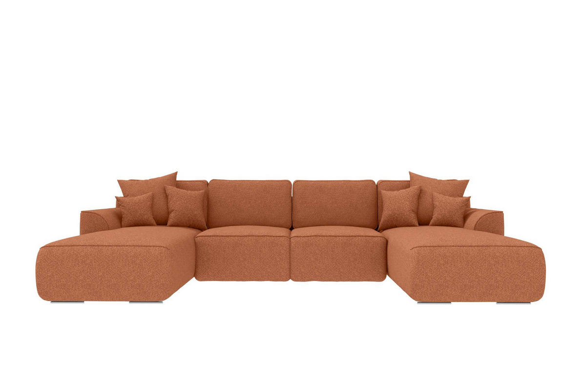 WOHNLANDSCHAFT GUSTO Strukturstoff Rostfarben inkl. Schlaffunktion - Chromfarben/Rostfarben, Kunststoff/Textil (306/96/194cm) - 99rooms