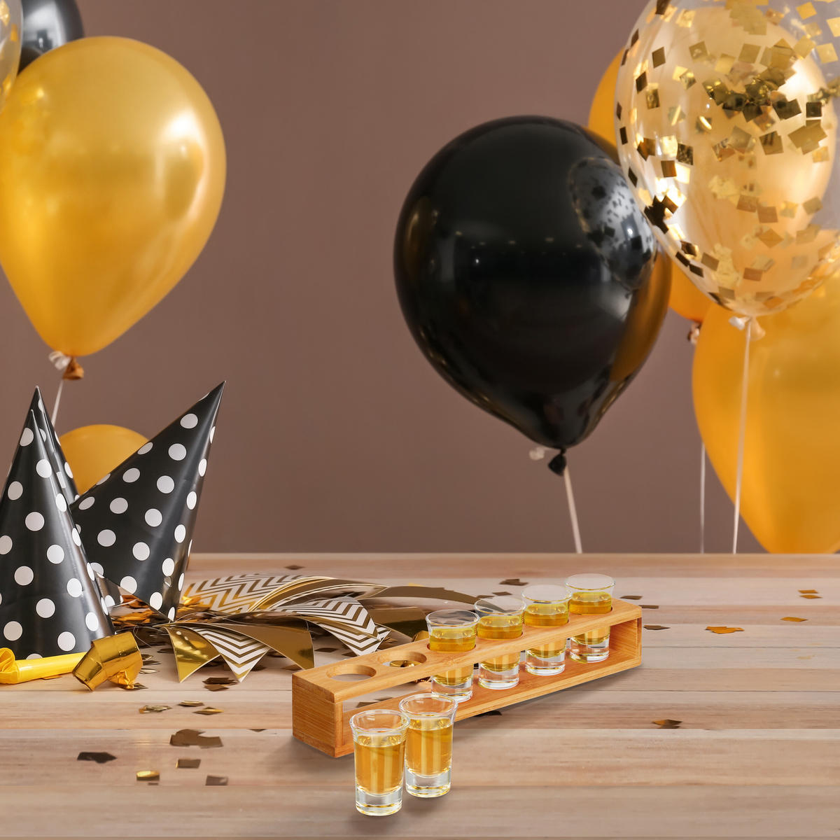 SCHNAPSBRETT - Hellbraun, Glas/Holz (0.04L) - Relaxdays