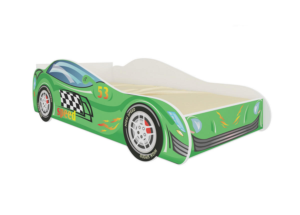 KINDERBETT Speed weiß / Motiv Rennauto 74 / 153 / 48cm - Weiß/Grün, Holz/Holzwerkstoff (70/140cm) - Feldmann-Wohnen