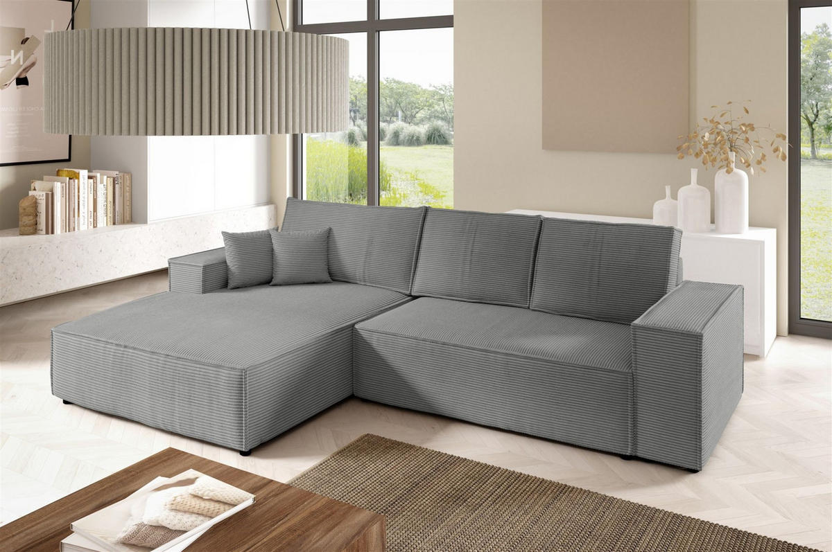 ECKSOFA Corunia In Poso - Grau, Holzwerkstoff/Textil (294/185cm) - Fun Möbel
