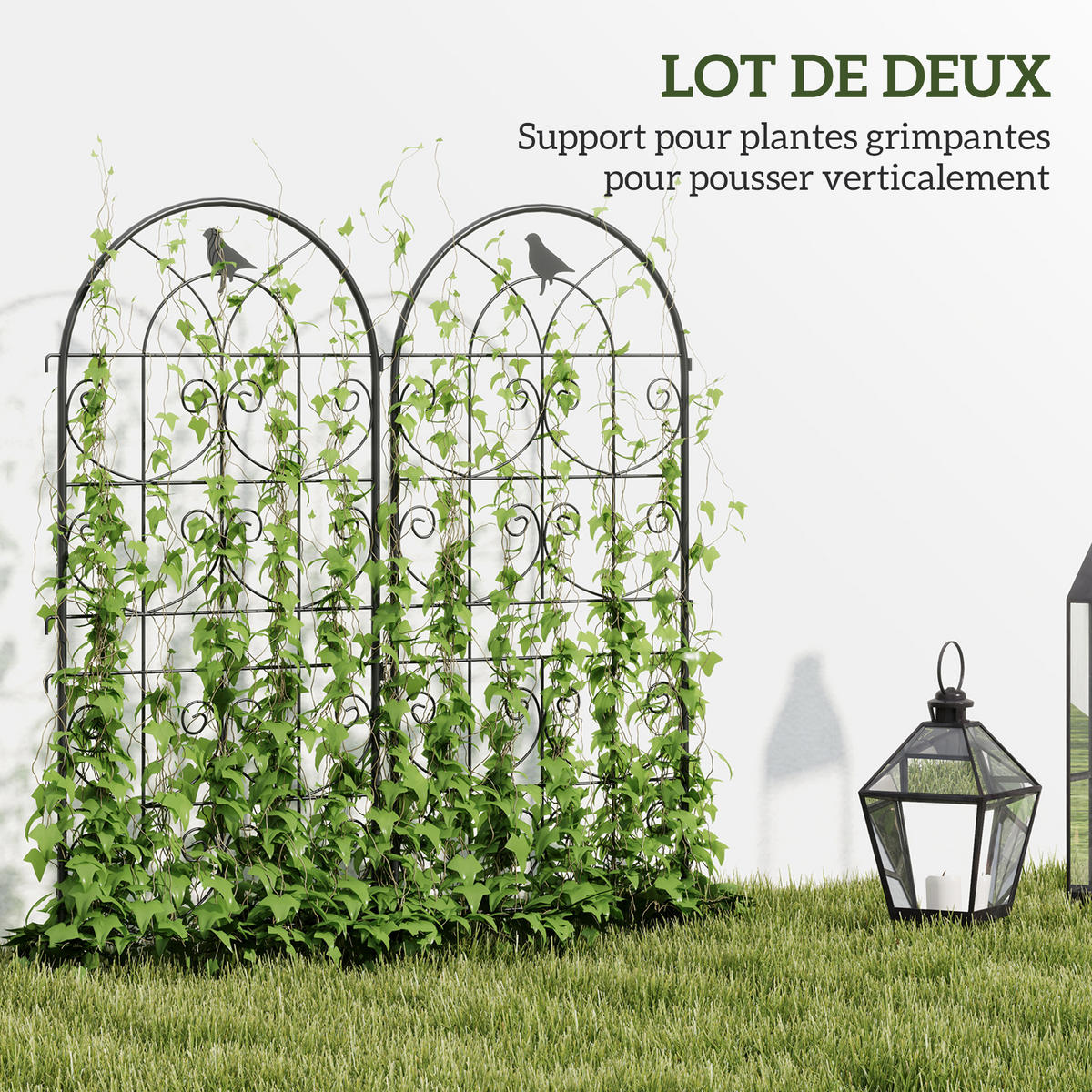 RANKGITTER DE-18338 2er-Set, 120 cm hoch mit Vogelmotiven Schwarz - Schwarz, Metall (1.3/120/50cm) - ComfortXL
