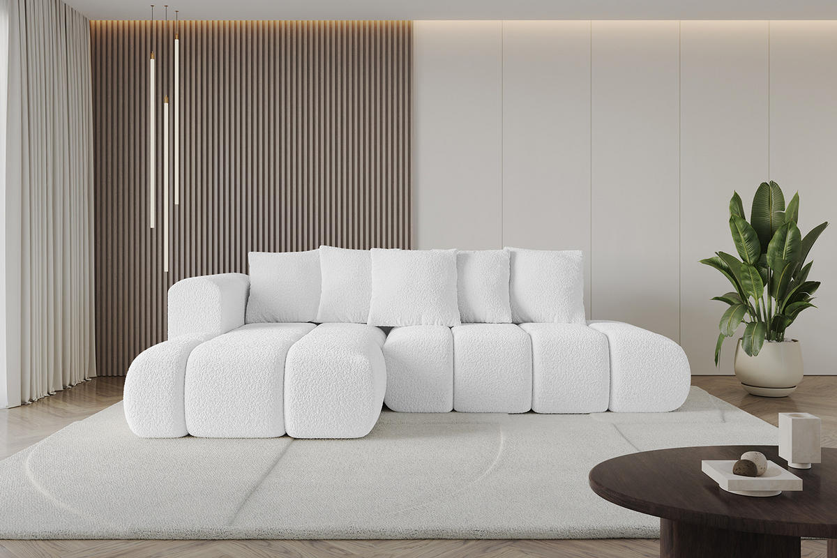ECKSOFA Ottomane Links CLOUD-L-v1 289x180x40 Weiß Bouclé - Weiß, Holzwerkstoff/Kunststoff (180/289cm) - ALTDECOR