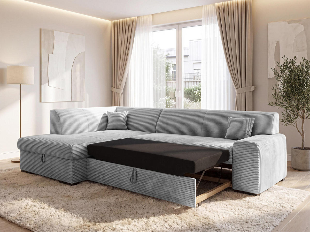 ECKSOFA L Form Minosa Hellgrau 260/175/71 cm Links mit Schlaffunktion - Hellgrau/Schwarz, Kunststoff/Textil (260/175cm) - AX Living