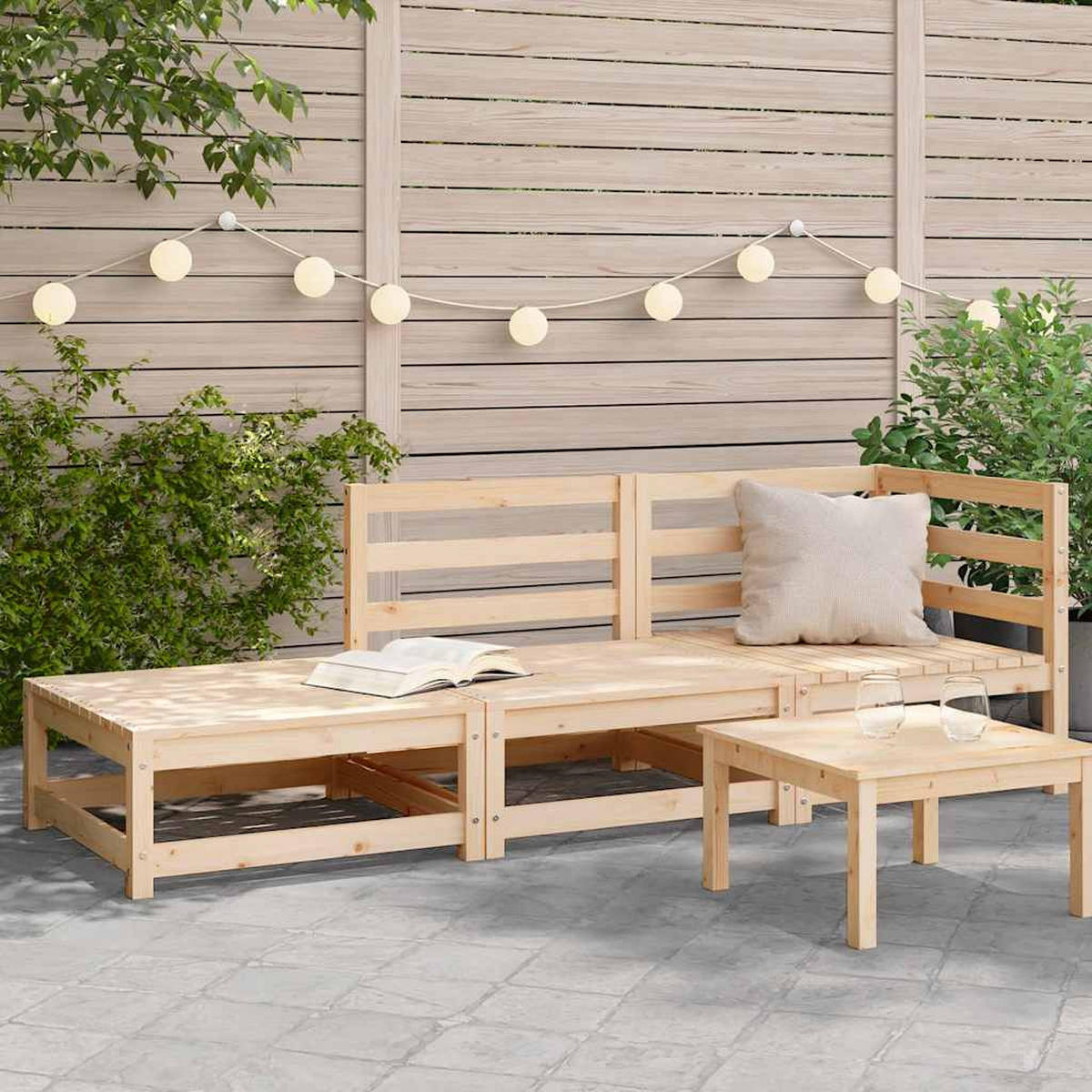 GARTENSOFA Mit Fusshocker 2-Sitzer Massivholz Kiefer - Braun, Holz (70/67/210cm) - vidaXL