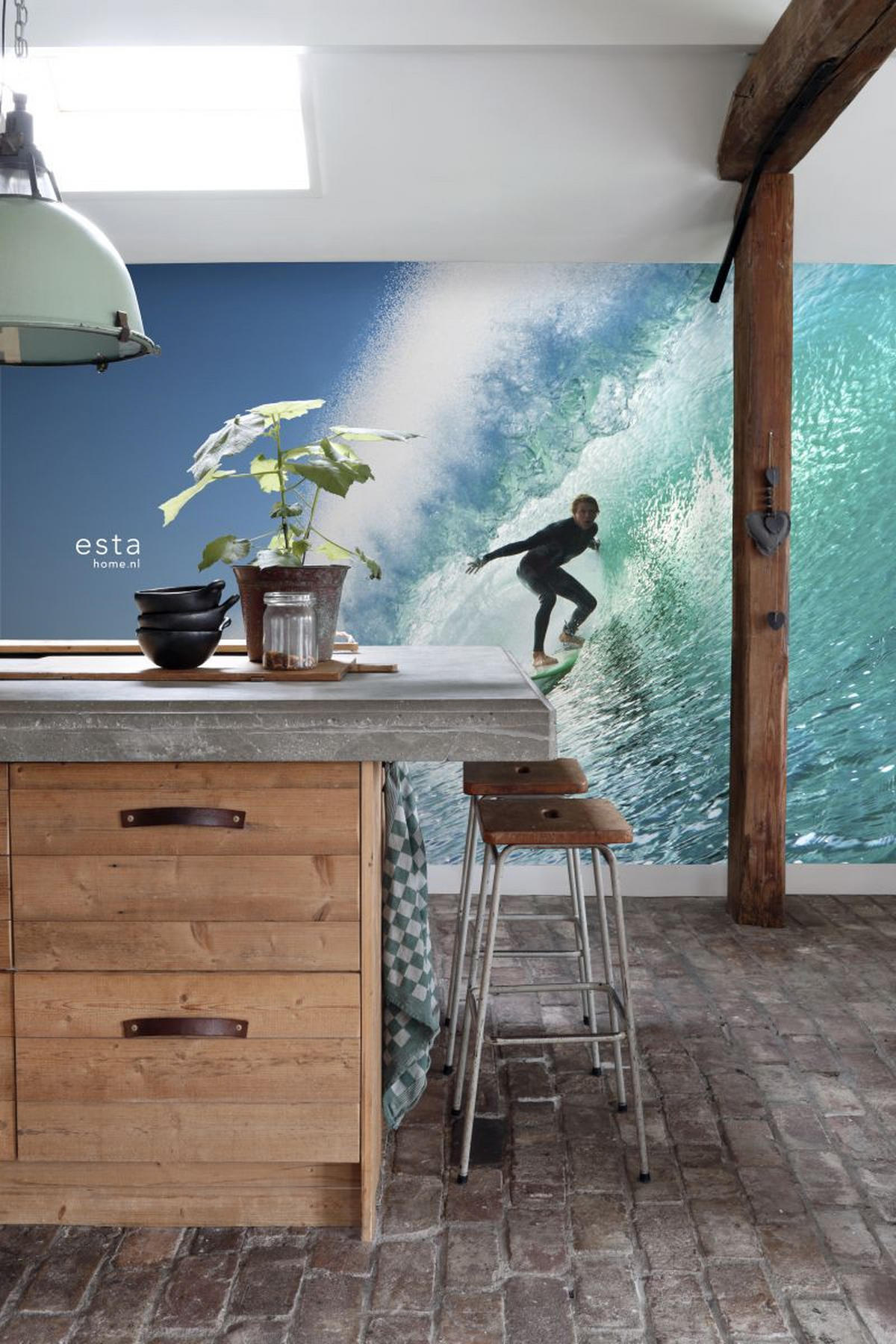 FOTOTAPETE Surfer 325 x 279 cm - Grün, Papier (325/279cm) - ESTAhome