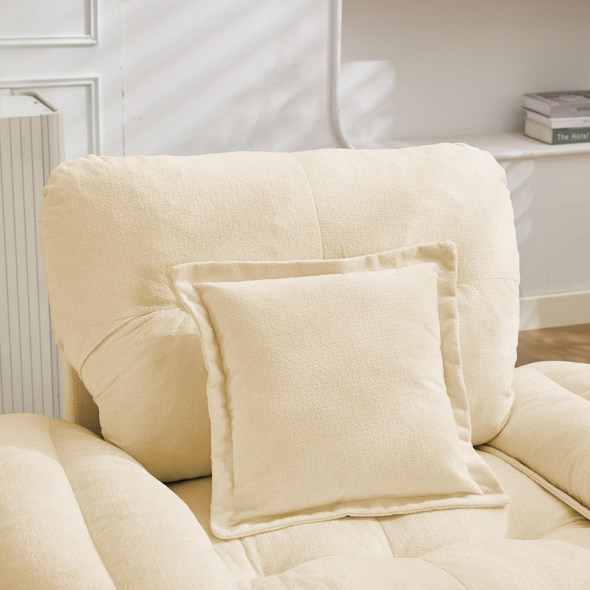 SESSEL Chenille Beige drehbar mit Kissen - Beige, Textil/Metall (116/96/84cm) - WISHDOR