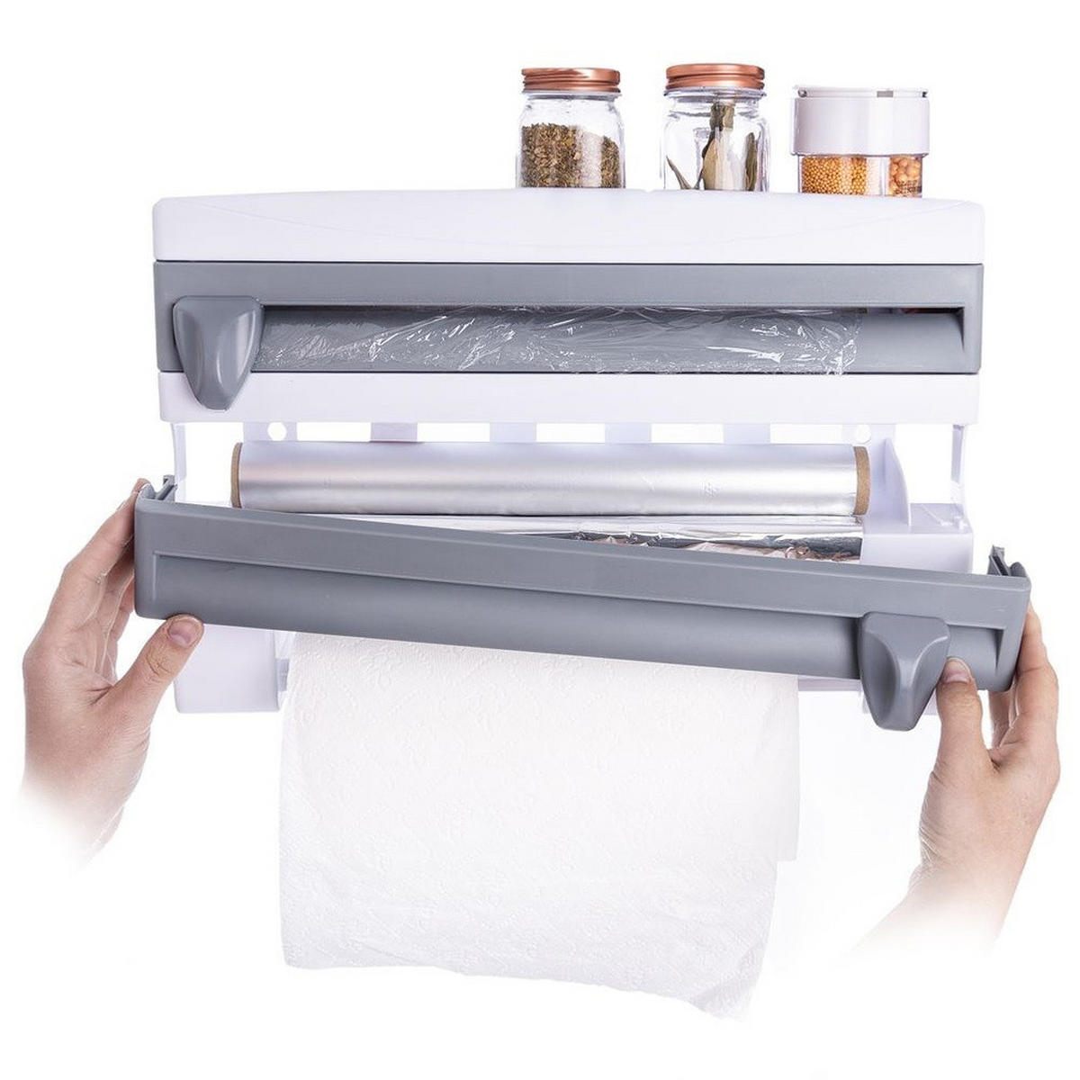 KÜCHENROLLENHALTER 3-in-1 Wandmontage 38 cm Weiß-Grau - Multicolor, Kunststoff (38/25/8cm) - Orion 