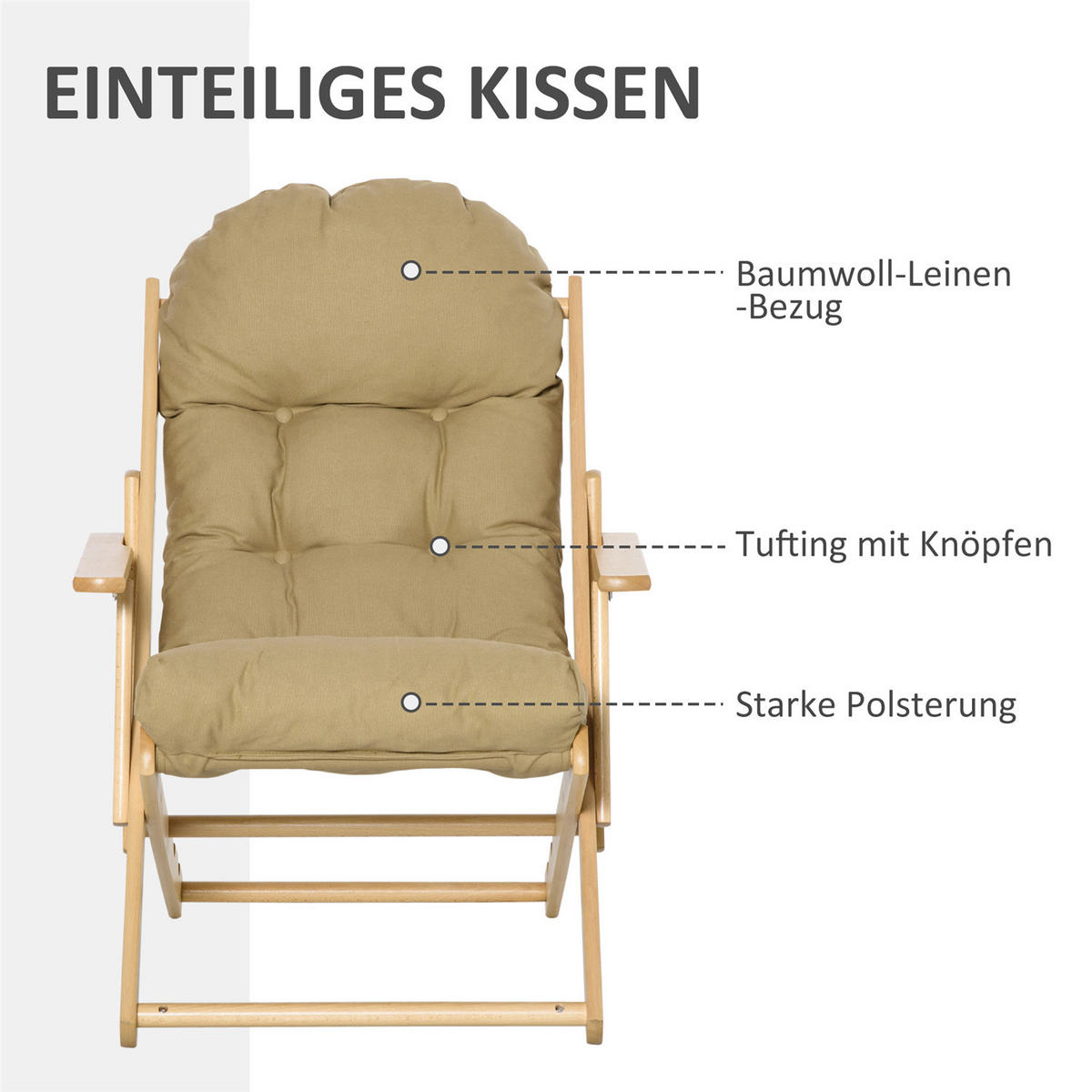 RELAXSESSEL klappbar Leinenoptik Buchenholz braun - Naturfarben, Textil (71/126/14cm) - Kaket