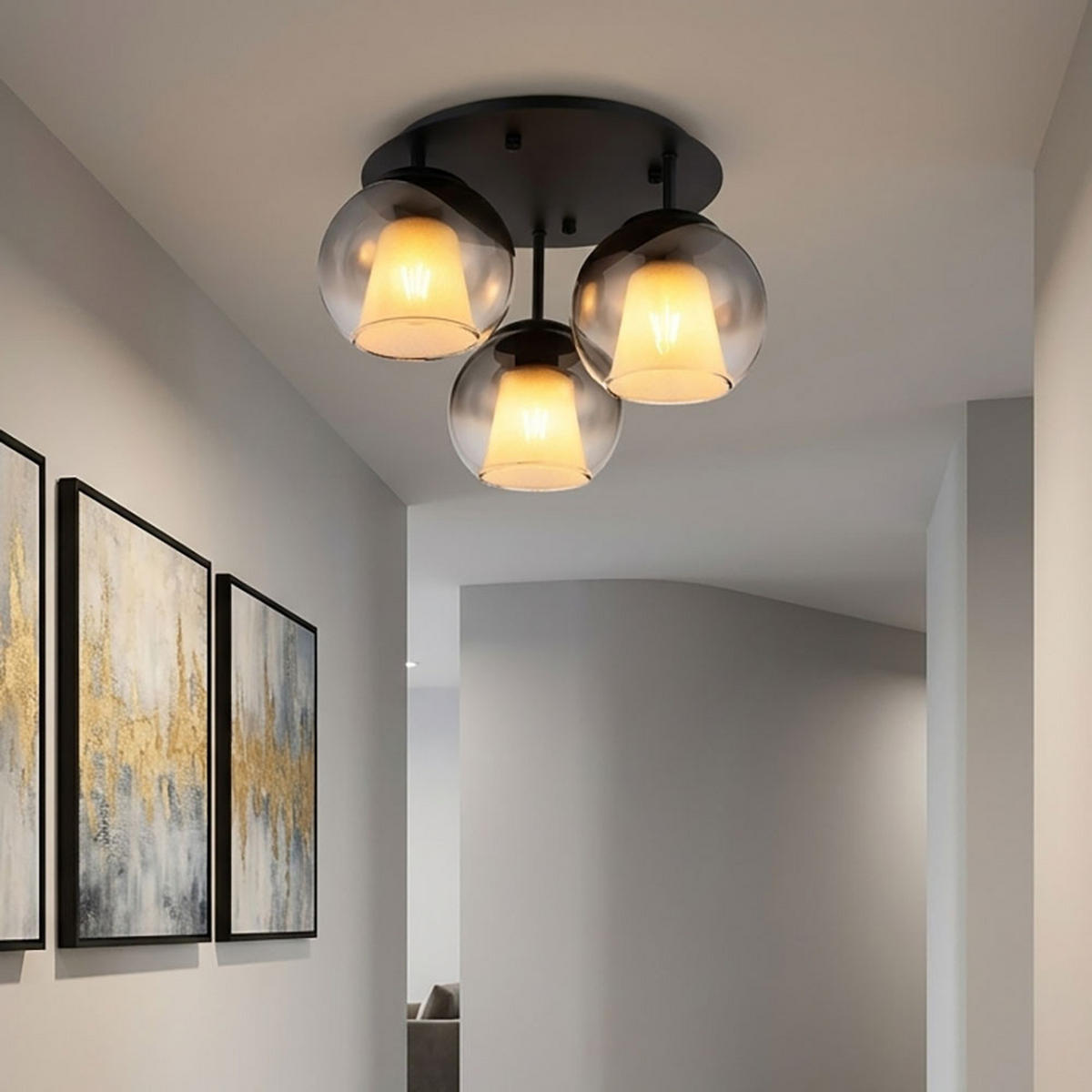 LED DECKENLEUCHTE BARRY Metall, Glas Schwarz Rauchfarben - Schwarz, Glas (41/41/28.5cm) - Globo Lighting