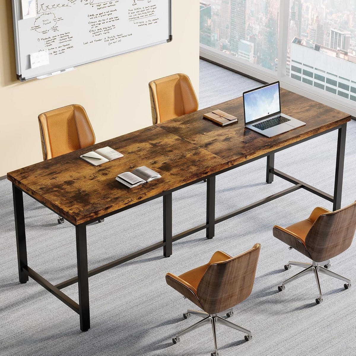 DOPPELSCHREIBTISCH 200 cm Vintage Braun/Schwarz - Braun, Holzwerkstoff (60/200/77cm)