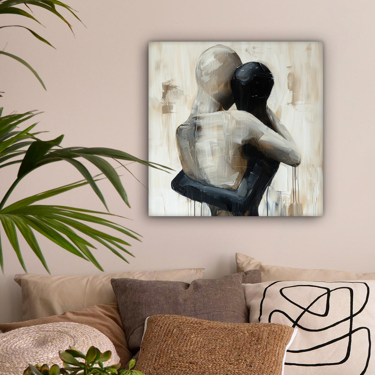 LEINWANDBILD Abstrakt - Liebe - Schwarz und weiß - Modern Wandbild Wohnzimmer 50x50 cm - Schwarz, Textil (50/50cm) - MuchoWow