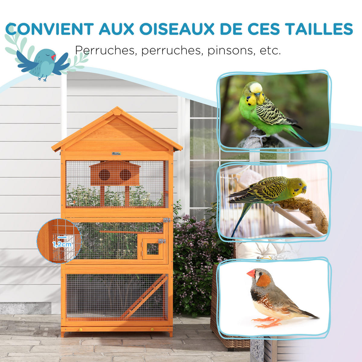VOGELHAUS DE-17824 mit Spielbereich & wasserdichtem Dach Orange - Orange, Holz (52/171/92cm) - ComfortXL