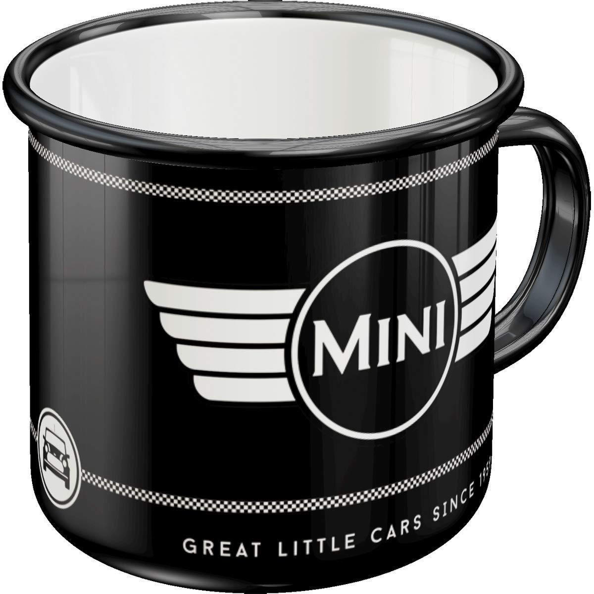 EMAILLE-BECHER 360 ml Mini Logo Black - Anthrazit/Weiß, Metall (0.36L) - Nostalgic-Art