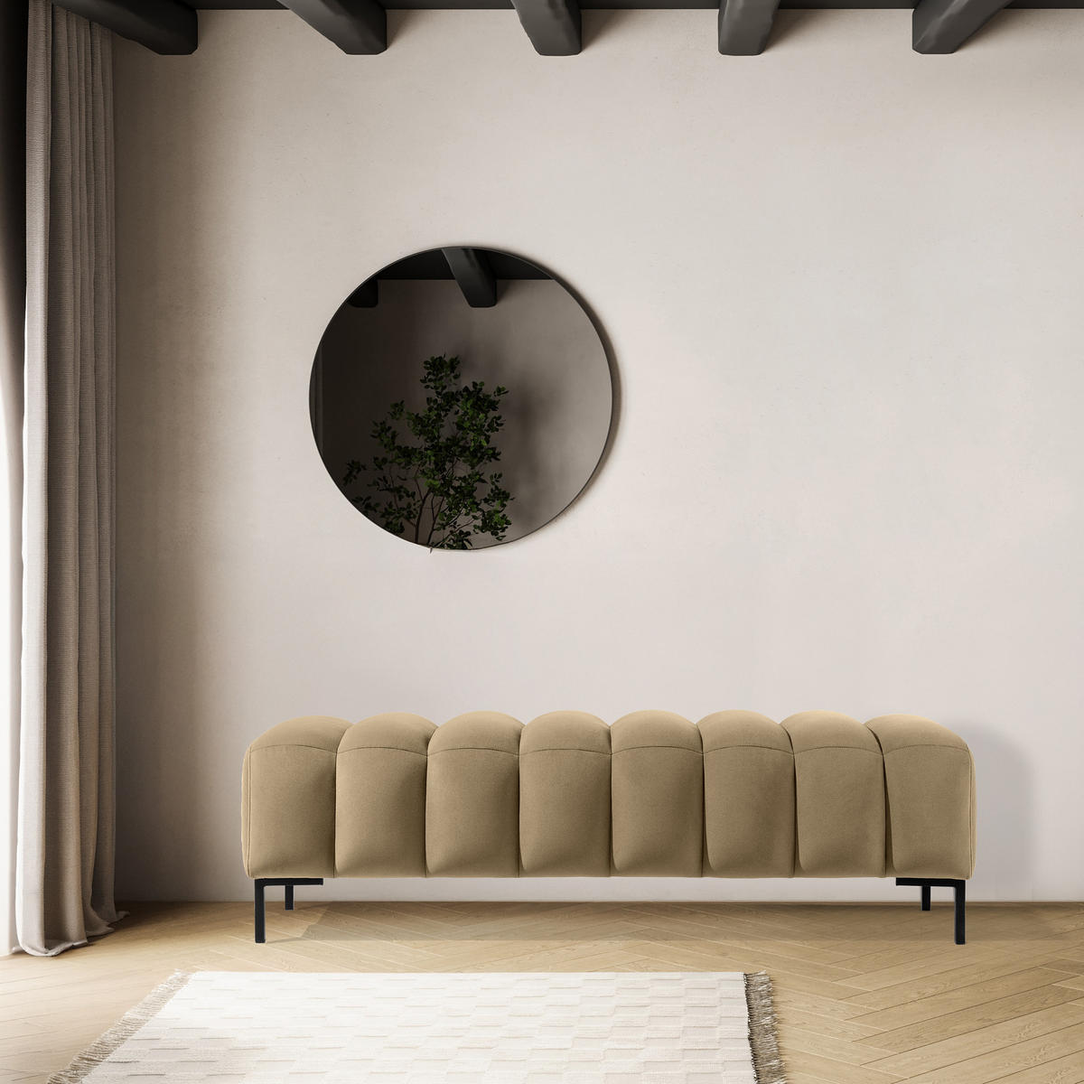POLSTERBANK Bettbank PECCO, Metallbeinen - Beige/Schwarz, Holz/Textil (160/50/50cm) - KONSIMO®