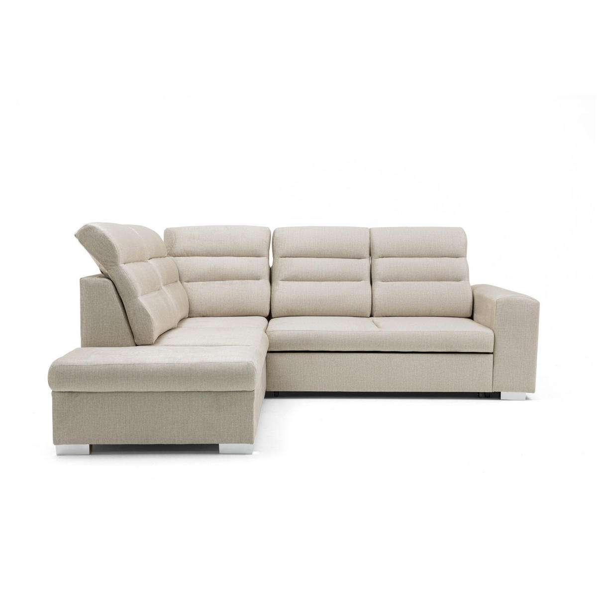 ECKSOFA CLOUD L Links mit Schlaffunktion 120x190 Velours Creme - Chromfarben/Creme, Holz/Kunststoff (202/260cm) - Muffo