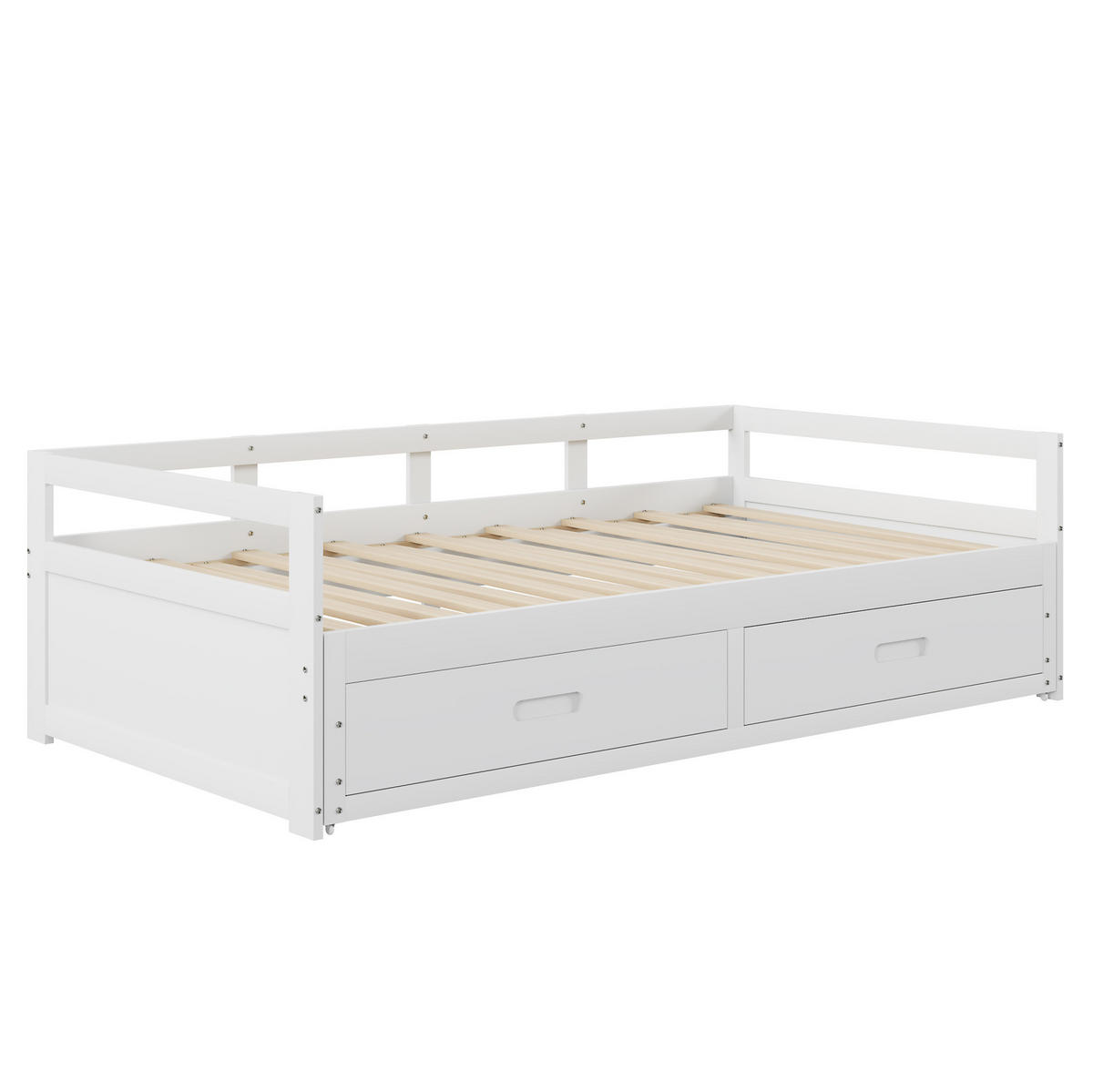 BETT ausziehbar mit Stauraum Kiefernholz weiß 90/200 cm - Weiß, Holz (90/200cm) - OKWISH