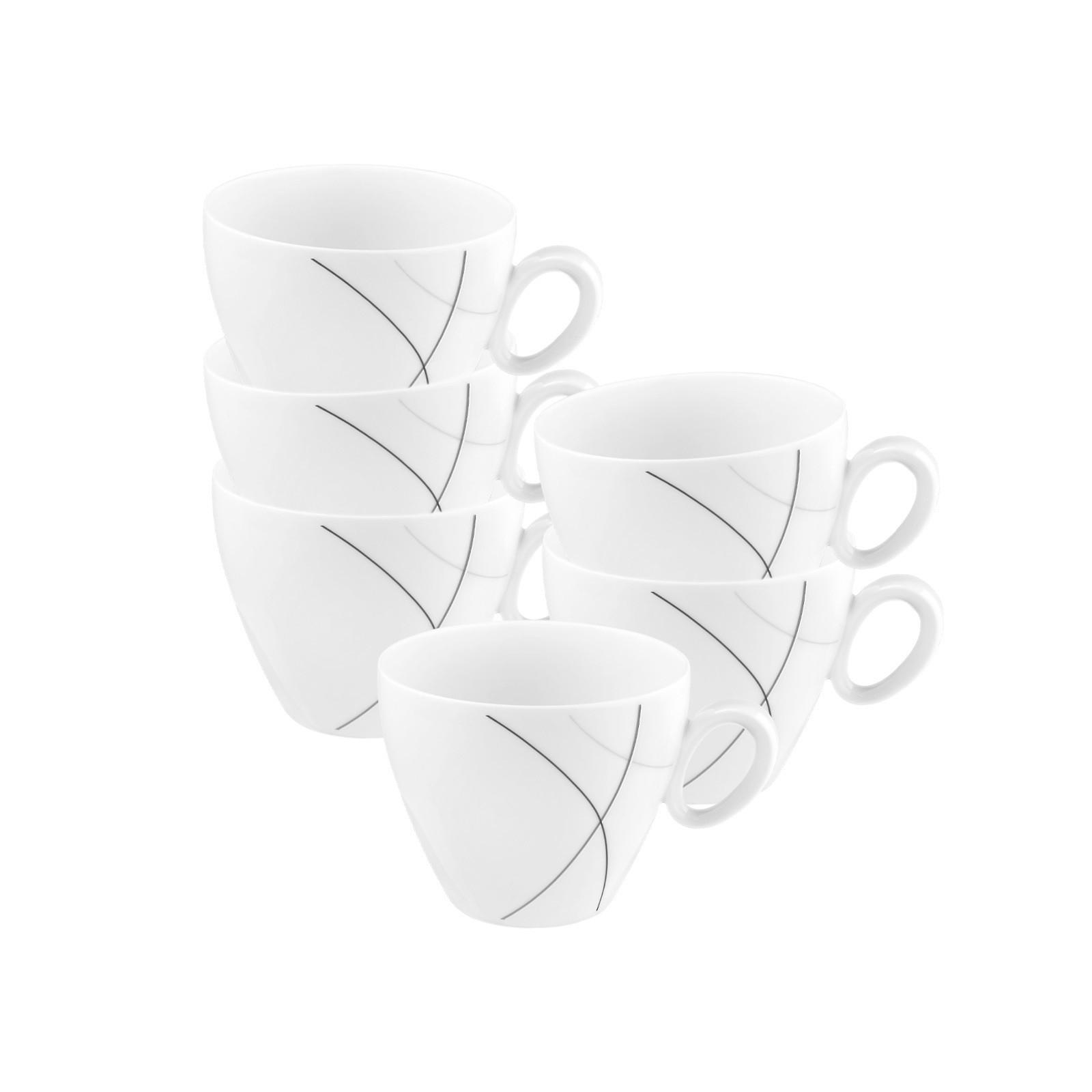 KAFFEETASSEN Trio Highline weiß-grau 0,23 l 6er Set - Weiß/Grau, Keramik (0.23L) - Seltmann Weiden