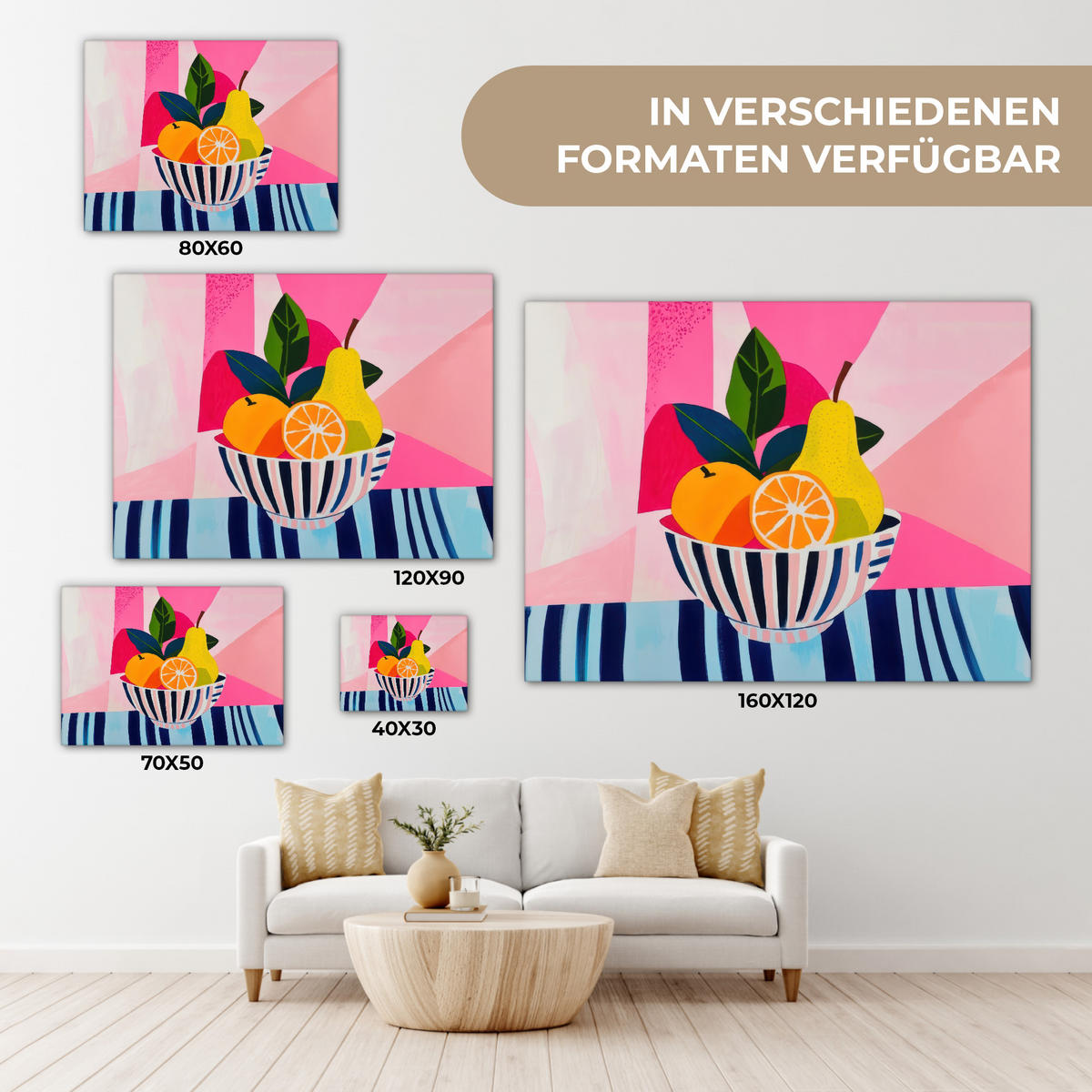 LEINWANDBILD Obst - Abstrakter Hintergrund - Rosa Wandbilder 80x60 cm - Pink, Textil (80/60cm) - MuchoWow