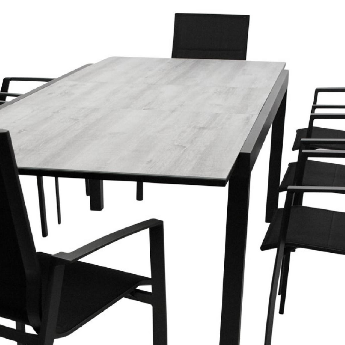 GARTEN-GARNITUR Ashford - 9-teilige Garten-Essgruppe (8x Stapelsessel mit Armlehnen, 1x Ausziehtisch 180/240x100cm), Gestell Aluminium - Schwarz, Metall - TPFGarden