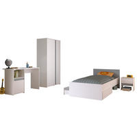 KINDERZIMMER weiß, grau oder rosa, Komplett-Set 4-teilig mit Kleiderschrank, Schreibtisch, Bett 90x200 - Weiß, Holzwerkstoff (100/182/203cm) - Parisot Meuble