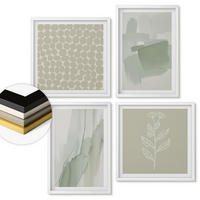 WANDBILDER 4er-Set - 50x50 cm & 40x60 cm Weißer Rahmen - Abstrakte Aquarellpflanzen - Weiß, Kunststoff (50/50cm) - ArtPrintCave