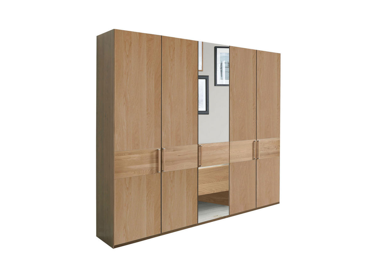 SCHLAFZIMMER Lenvara in Eiche 4 teilig mit Drehtürenschrank mit Spiegel, Passepartout, zwei Nachttische und Komfortbett - Braun, Holzwerkstoff (80/200/120cm)