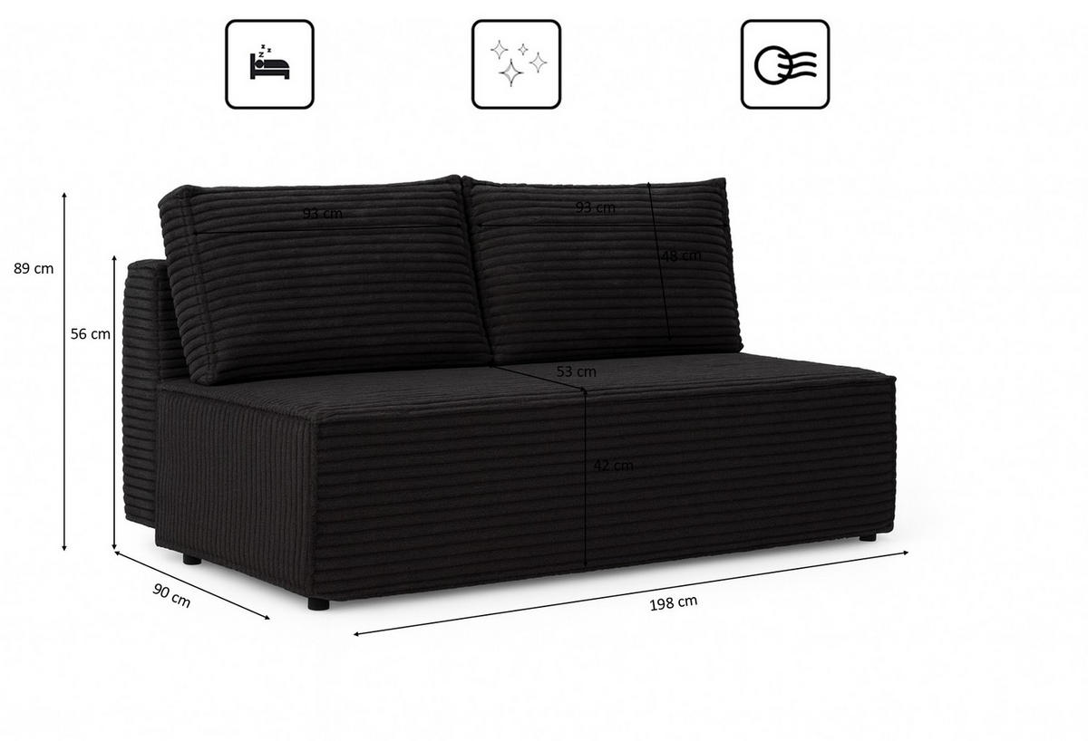 SCHLAFSOFA mit Bettkasten DUO, Stoff Velo, Graphit - Graphitfarben, Holz (198/89/90cm) - Kaiser Möbel