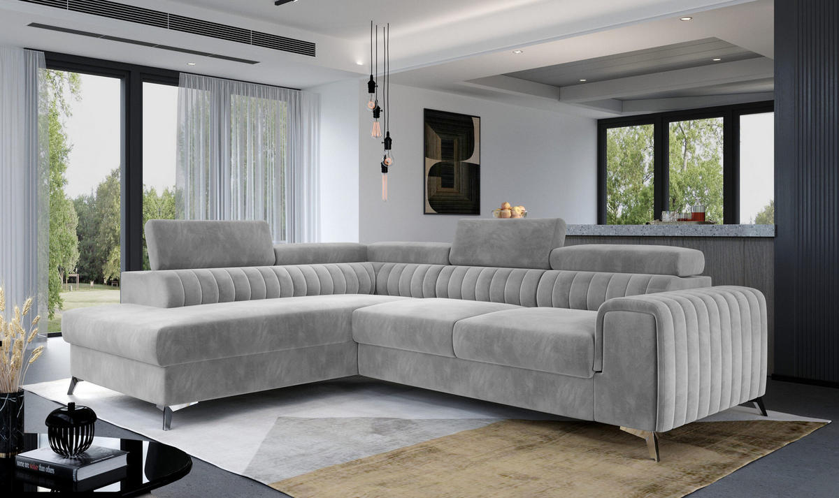 ECKSOFA - OLIVIER (Links, Silber) - Silberfarben, Textil (275/205cm) - Möblo
