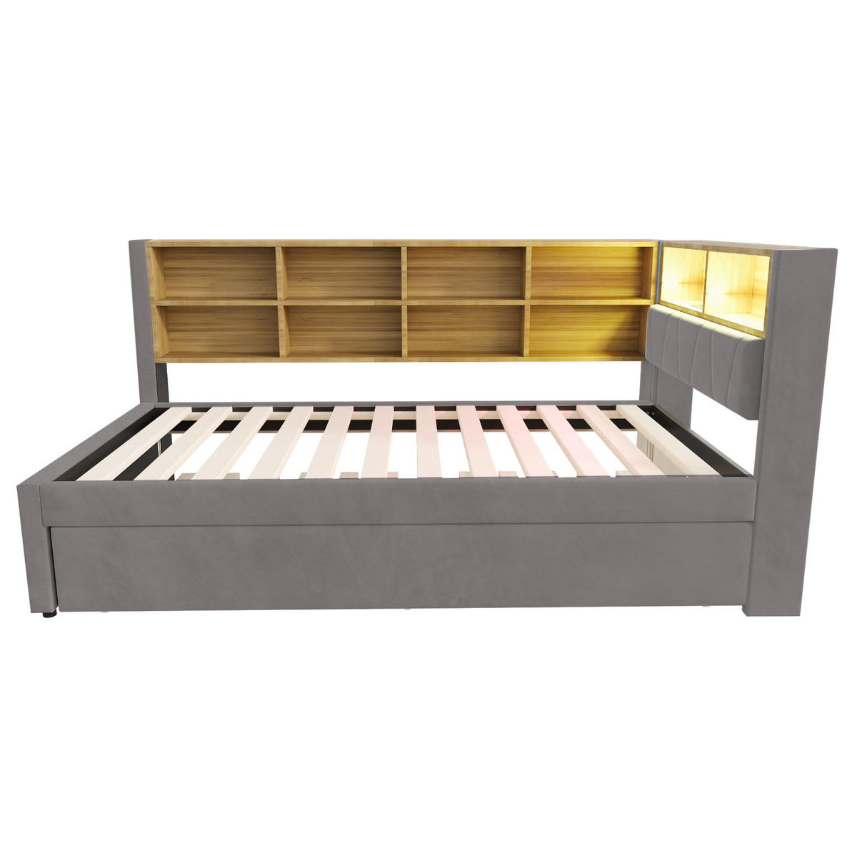 SCHLAFSOFA 90/200 cm mit Ausziehbett 90/190 cm, LED, USB-C, Steckdose und Stauraum, Dunkelgrau - Dunkelgrau, Textil (103/98/213cm) - Redom