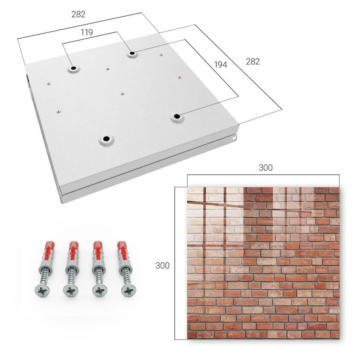 SCHLÜSSELBOX Weiß 30x30 cm – Türöffnung nach rechts - Ziegelmauer - Braun, Metall (30/30/5cm) - TULUP
