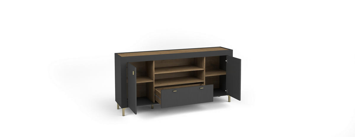 KOMMODE ZELOS 177,2/83,6/40cm mit 1 Schubladen 2 Türen Schwarz - Schwarz, Holzwerkstoff (177.2/83.6/40cm) - MASSENO