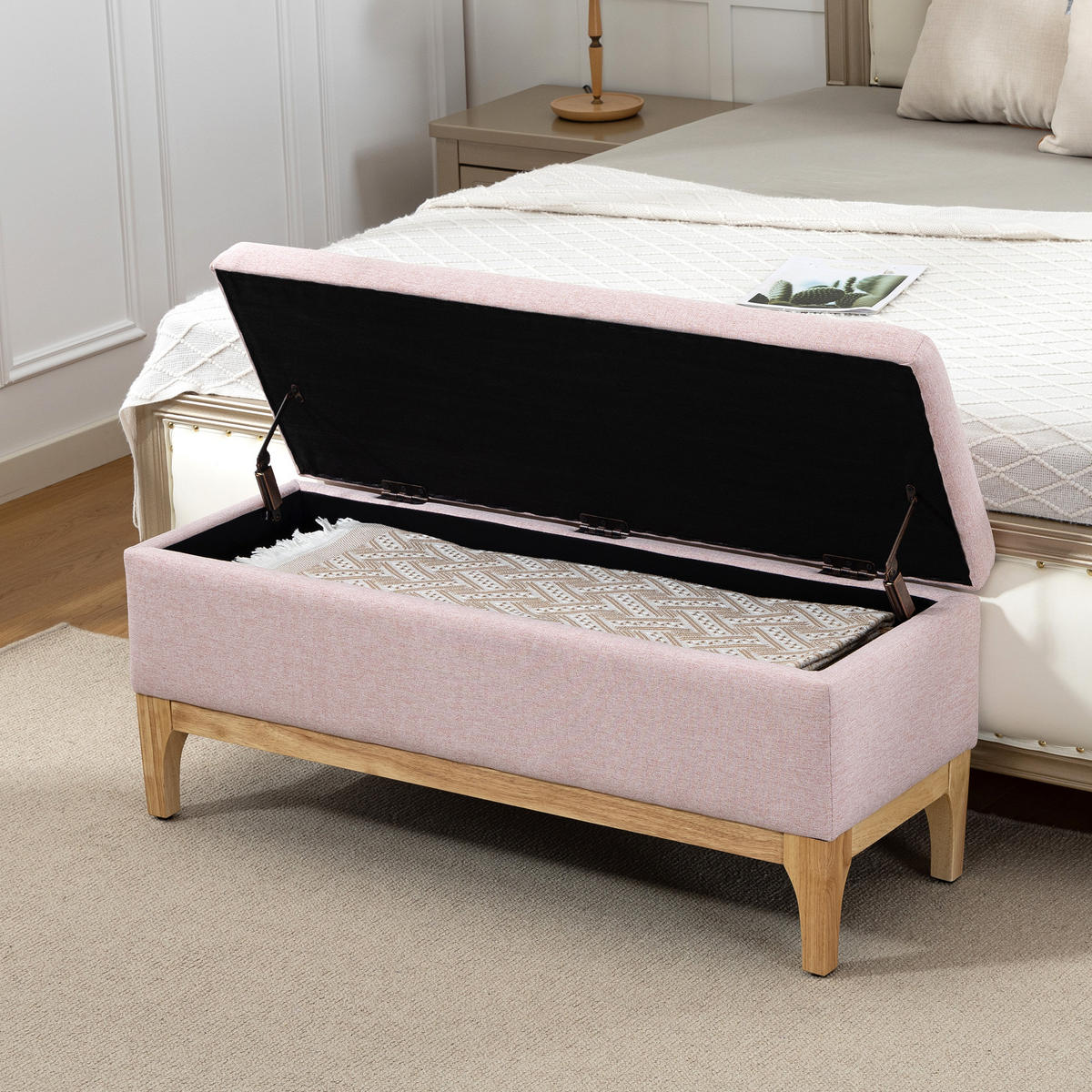 TRUHENBANK DE-16443 skandinavisch mit abnehmbarem Deckel Rosa - Pink, Textil (110/45/39cm) - ComfortXL