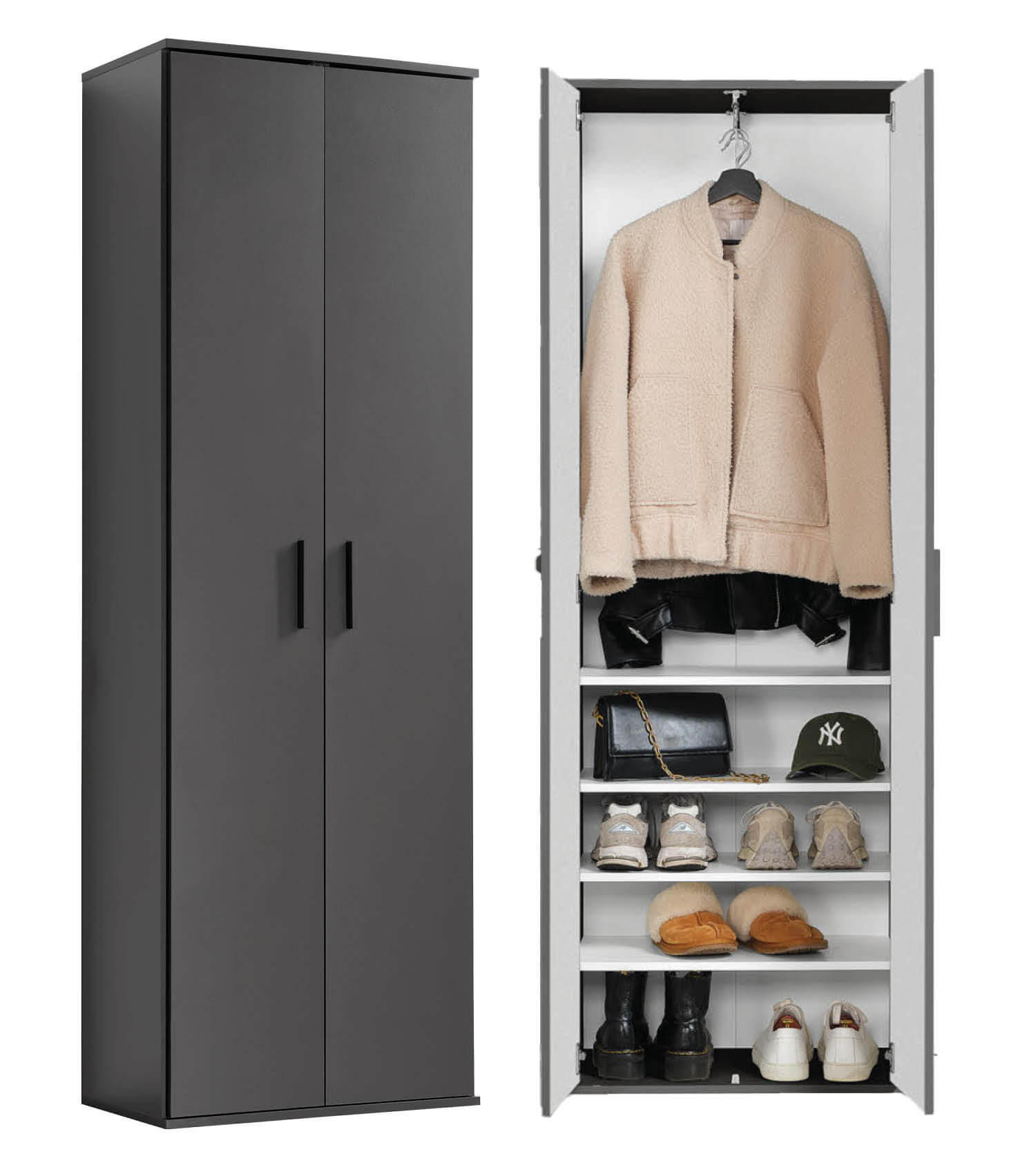 GARDEROBENSCHRANK Der Lange - Anthrazit/Schwarz, Holzwerkstoff (60/180/34cm) - Mokebo