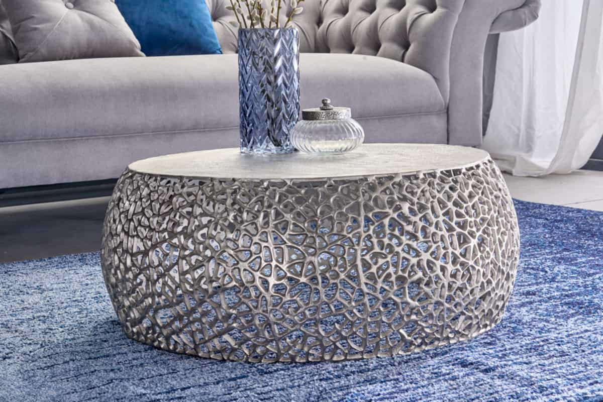 COUCHTISCH ABSTRACT LEAF rund Silber 73cm - Silberfarben, Metall (73/73/31cm) - riess-ambiente