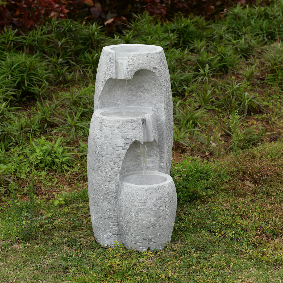 GARTENBRUNNEN 3-stufig grau - Grau, Kunststoff (35/36/71cm) - Teamson Home