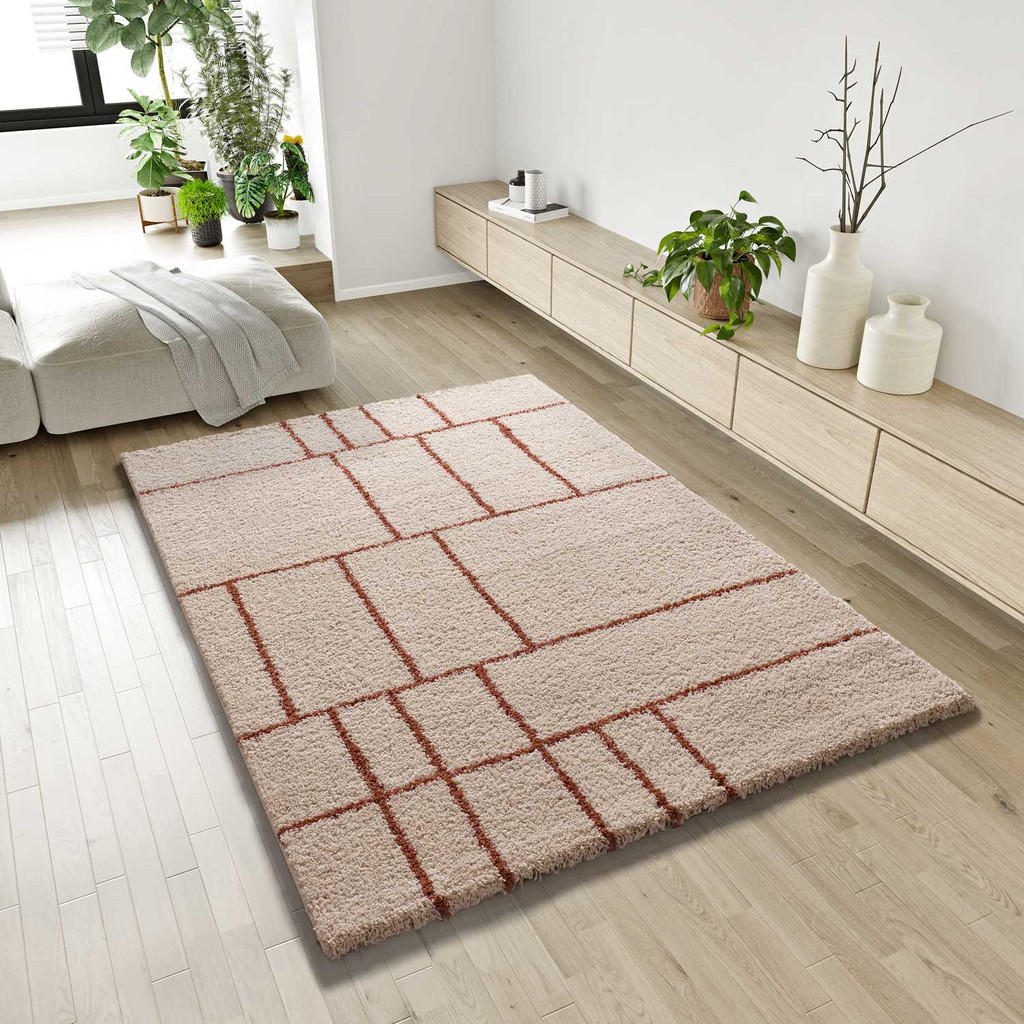Thumbnail - Atticgo Hochflorteppich, Beige, Dunkelorange, Textil, Grafikmuster, Rechteckig, 80x150 cm, Oeko-Tex® Standard 100, für F...