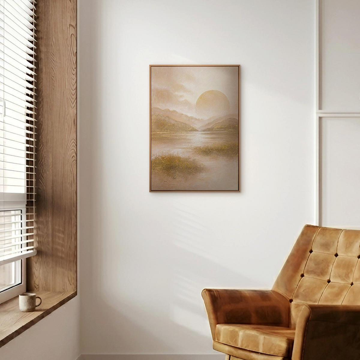 GEMÄLDE Warmer Horizont Schattenfugenrahmen Eichefarben 70x50 cm - Eichefarben, Holz (70/50cm) - YS-art gallery