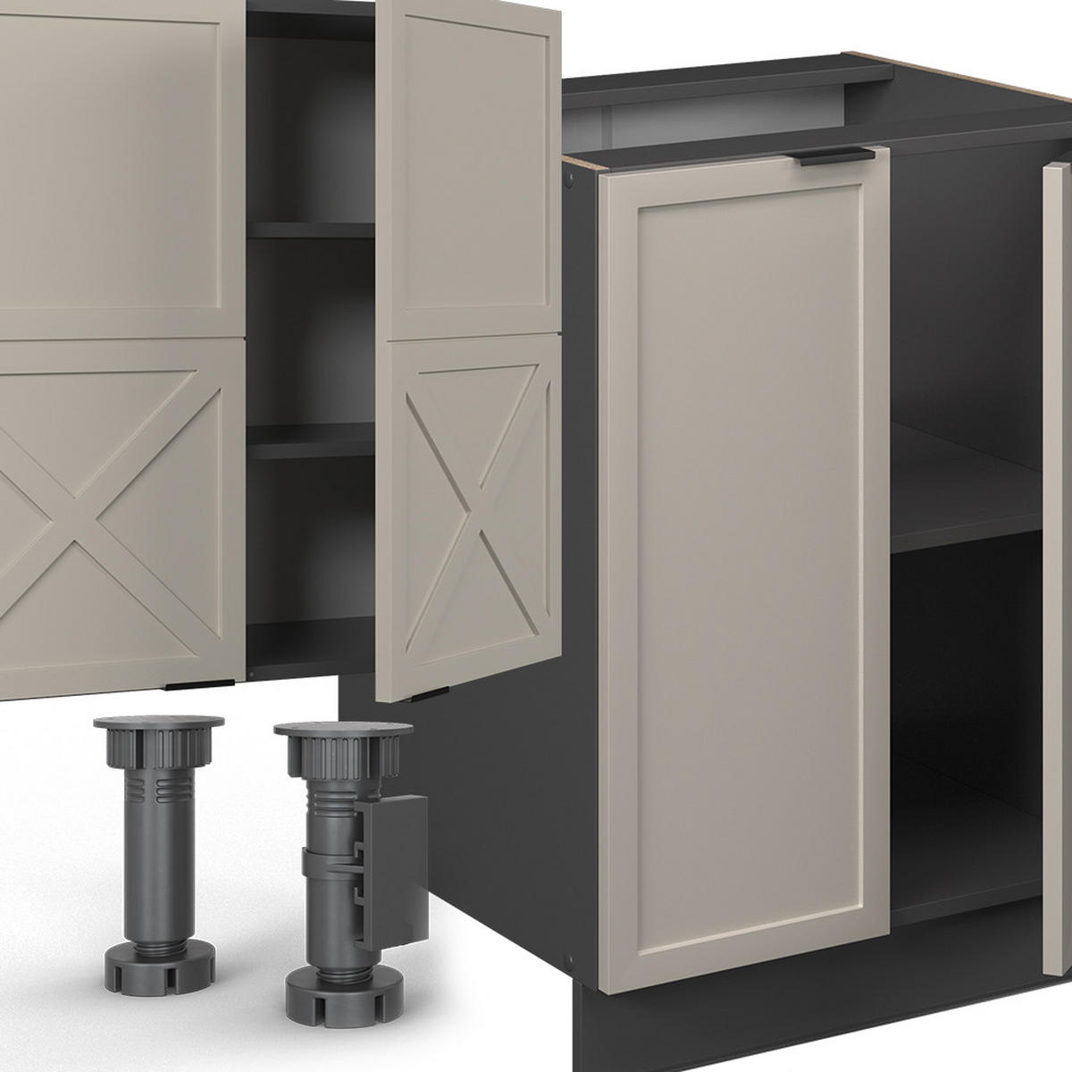 KÜCHENZEILE Fame-Line GrauBeige/Anthrazit 300 cm mit Hochschrank ohne AP - Anthrazit/Grau, Holzwerkstoff (300/81.6/46cm) - Vicco