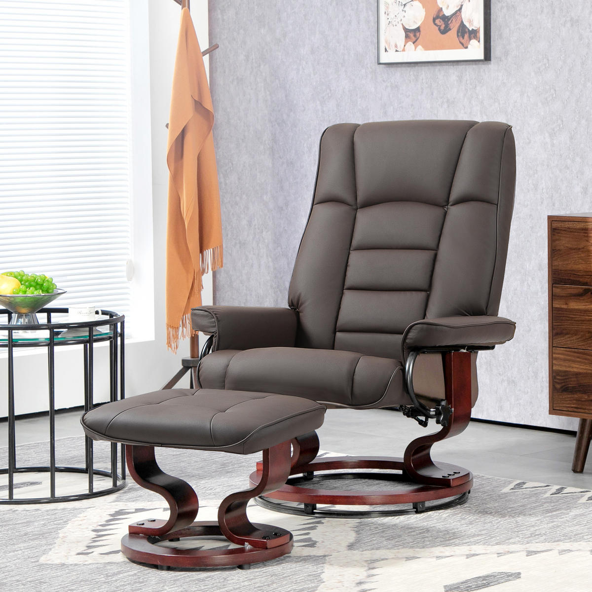 RELAXSESSEL mit Hocker, Drehbar Fernsehsessel mit Liegefunktion Kunstleder - Braun, Kunststoff (76/104/85cm) - HOMCOM