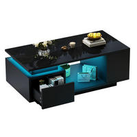 COUCHTISCH 100/50/36 cm mit Schublade, LED-Beleuchtung und seitlichen Ablagen, Hochglanz, Schwarz - Schwarz, Holzwerkstoff (100/50/36cm) - Redom