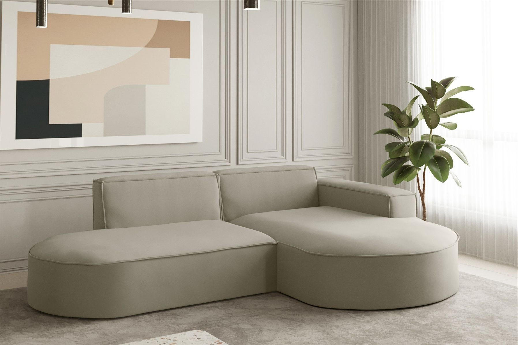 ECKSOFA Palma Xs Ottomane Opera Velvet - Perlmutt, Holzwerkstoff/Textil (236/165cm) - Fun Möbel