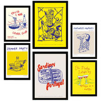 POSTER Set Mit 6 Von Lebensmitteln & Essen Im Gelben Pop Art A3 & A4 Schwarzer Rahmen - Schwarz, Papier (29/3cm) - Nacnic