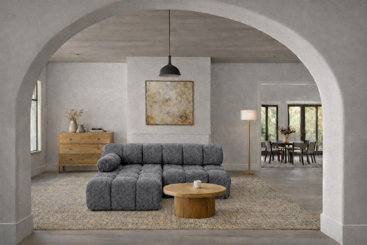 ECKSOFA L-Form Mini II Modular, Bouclé-Stoff Abriamo, Dunkelgrau, Links, Selia - Dunkelgrau, Holz (190/160cm) - Kaiser Möbel