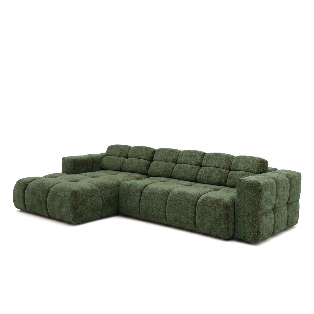 ECKSOFA TENDER Links mit Schlaffunktion und Verstellbare Kopfstützen, Chenille grün - Schwarz/Grün, Holz/Kunststoff (315/176cm) - Muffo